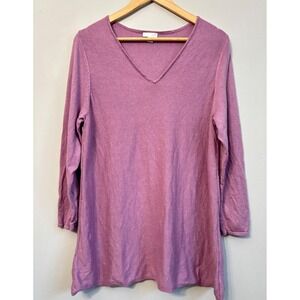 J Jill Sweater 1X Purple V Neck 3/4 Sleeve Tunic Top Plus Cotton Blend